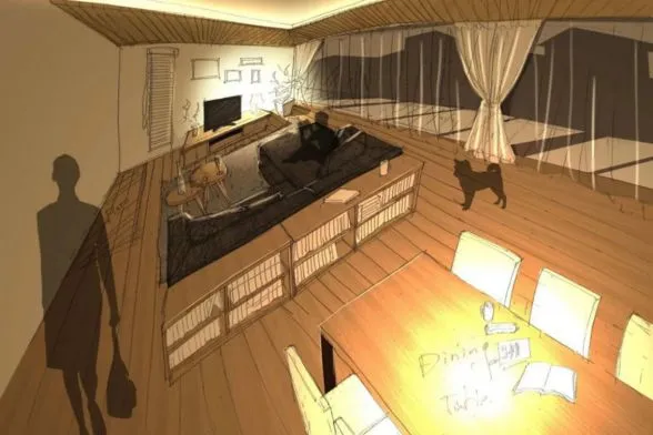 長野県松本市の+VITA（プラスヴィータ）の造作家具 カウチソファ裏の収納提案